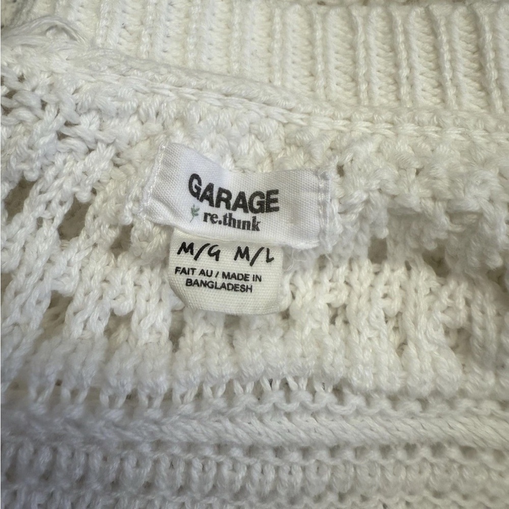 NWOT Garage Womens Knit White Open Pointelle Cardigan organic cotton Size M/L - Picture 5 of 6